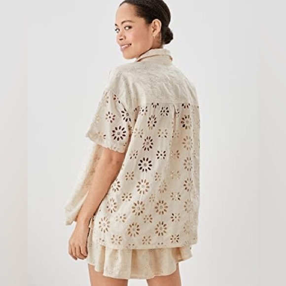 American Eagle‎ Cream Resort Eyelet button up Large NWT short sleeve boho - Picture 3 of 11